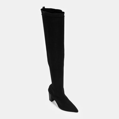 Bota Cano Alto Knit Preto