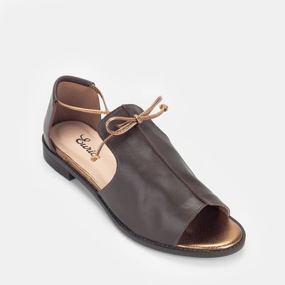 Sandália Salto Baixo c/ Amarração Bicolor Chocolate