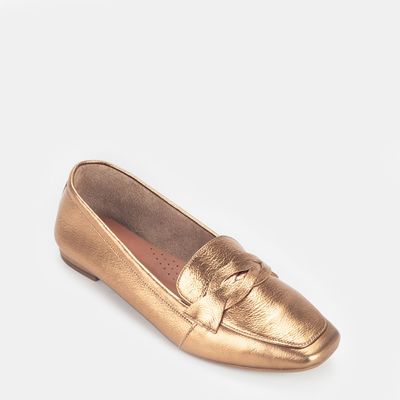 Mocassim Tira Trançada Bronze