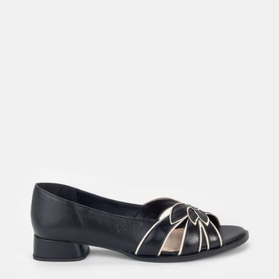 Peep Toe Recortes Folha Bicolor Preto