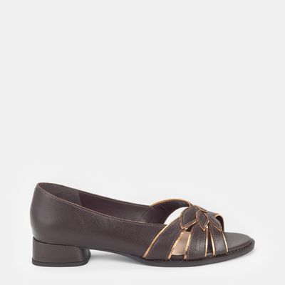 Peep Toe Recortes Folha Bicolor Café