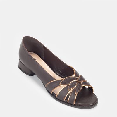 Peep Toe Recortes Folha Bicolor Café