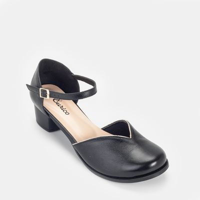 Sapato Boneca Salto Baixo Bicolor Preto