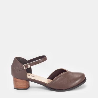 Sapato Boneca Salto Baixo Bicolor Chocolate