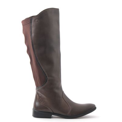 Bota salto baixo com elastano Café