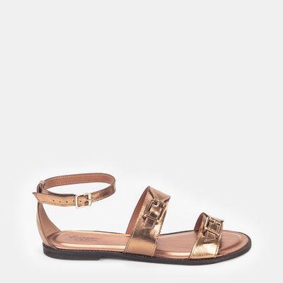 Rasteira Tiras com Fivelas Bronze