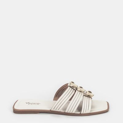 Rasteira Tiras com Enfeite Off-White