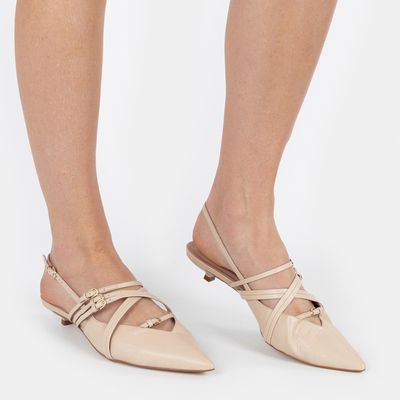 Scarpin Aberto com Fivelas Off-White