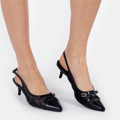 Chanel Salto Baixo c/ Tela Preto