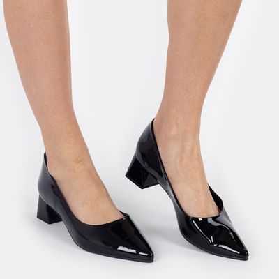 Scarpin Salto Blocado Verniz Preto
