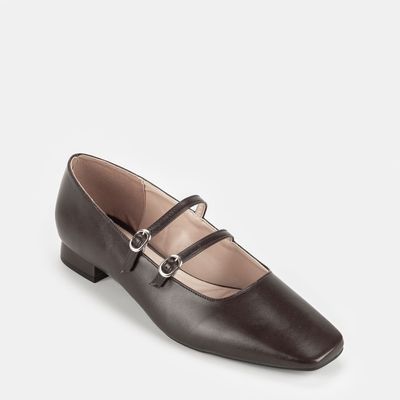 Sapato Boneca Bico Quadrado Marrom