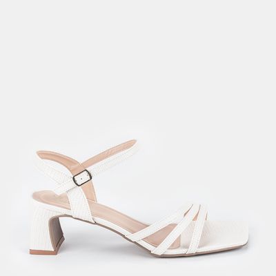Sandália C/ Tiras Salto Médio Off White