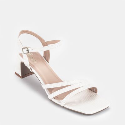 Sandália C/ Tiras Salto Médio Off White