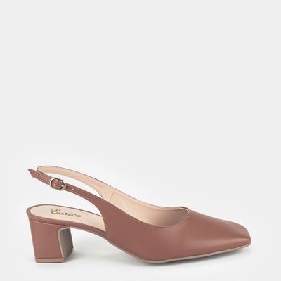 Chanel Bico Quadrado Salto Médio Marrom Claro