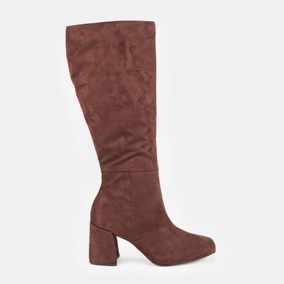 Bota Cano Alto Bico Quadrado Marrom