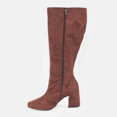 Bota Cano Alto Bico Quadrado Marrom