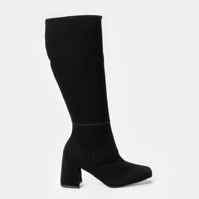 Bota Cano Alto Bico Quadrado Preto