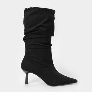 Bota Cano Médio Drapeado Preto