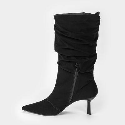 Bota Cano Médio Drapeado Preto