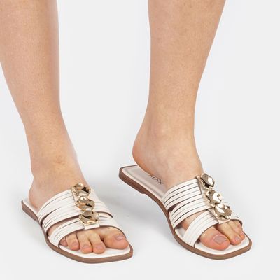 Rasteira Tiras com Enfeite Off-White
