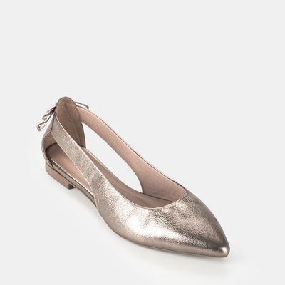 Sapatilha bico fino com laço Prata Velho