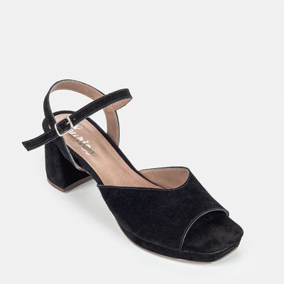 Sandália Salto Médio Camurça Preto