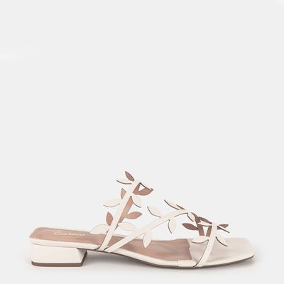 Tamanco Tira c/ Recortes de Folhagem Off White