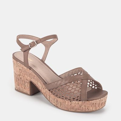 Sandália Plataforma Salto Alto Marrom