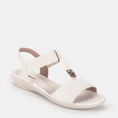 Sandália Salto Baixo c/ Enfeite Off White