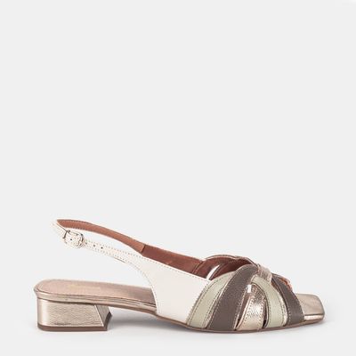 Sandália Salto Baixo Multicor Ouro