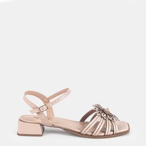 Sandália Salto Baixo c/ Enfeite Nude