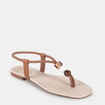 Rasteira c/ Pedraria Marrom Claro