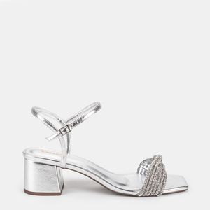 Sandália Tiras Cruzadas c/ Strass Alumínio