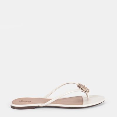 Chinelo Rasteiro C/ Flor Off White