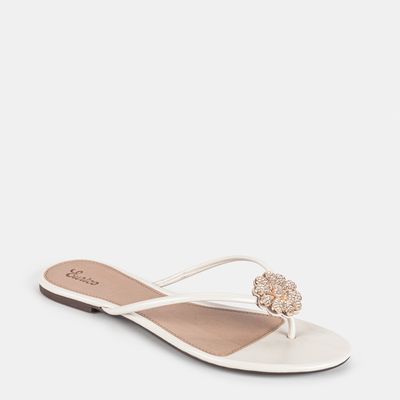 Chinelo Rasteiro C/ Flor Off White