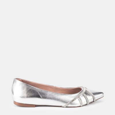 Sapatilha Bico Fino C/ Strass Alumínio