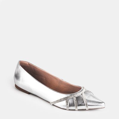 Sapatilha Bico Fino C/ Strass Alumínio