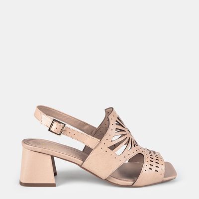 Sandalia Salto Medio C/ Recortes Nude