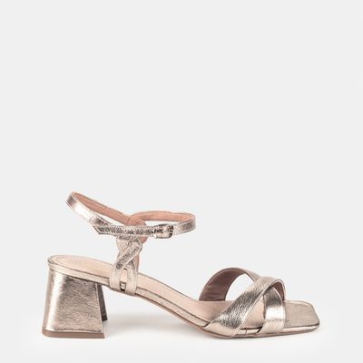 Sandália Salto Médio Tira Cruzada Prata Velho