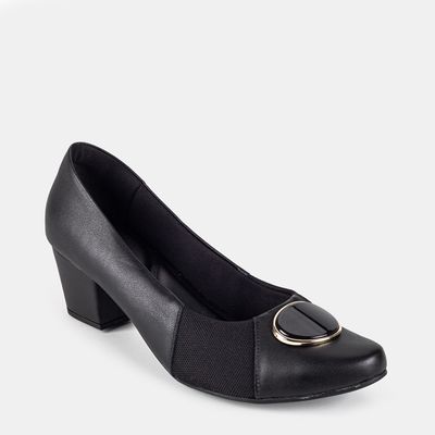 Scarpin Bico Redondo C/ Enfeite Preto