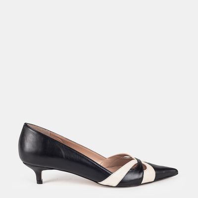 Scarpin Salto Fino Bicolor Preto