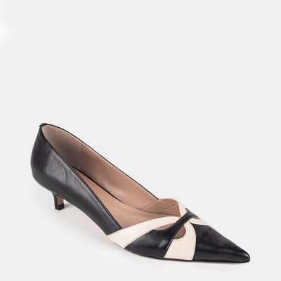 Scarpin Salto Fino Bicolor Preto