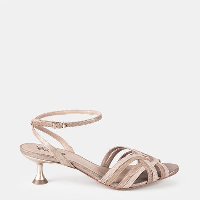 Sandália Salto Baixo Bicolor Ouro