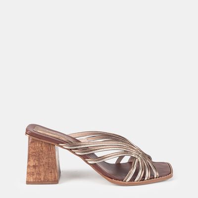 Tamanco Salto Alto Multicor Ouro