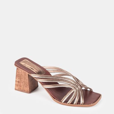 Tamanco Salto Alto Multicor Ouro