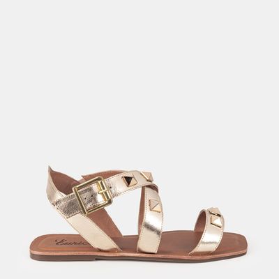 Rasteira Tira Larga C/ Spikes Ouro