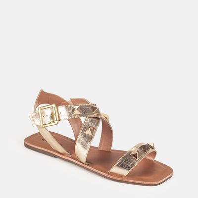 Rasteira Tira Larga C/ Spikes Ouro