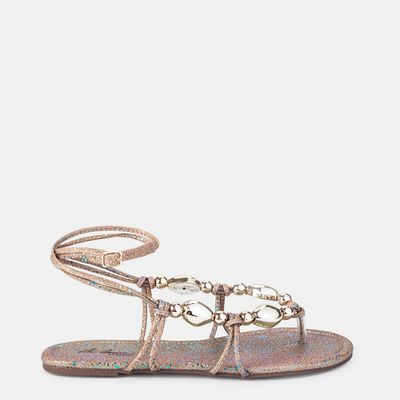 Rasteira Rita Carreira Com Enfeites Glitter Ouro