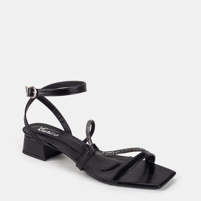 Sandalia Tira Fina C/ Strass Preto