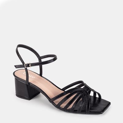 Sandália Tiras Finas Sobrepostas Preto